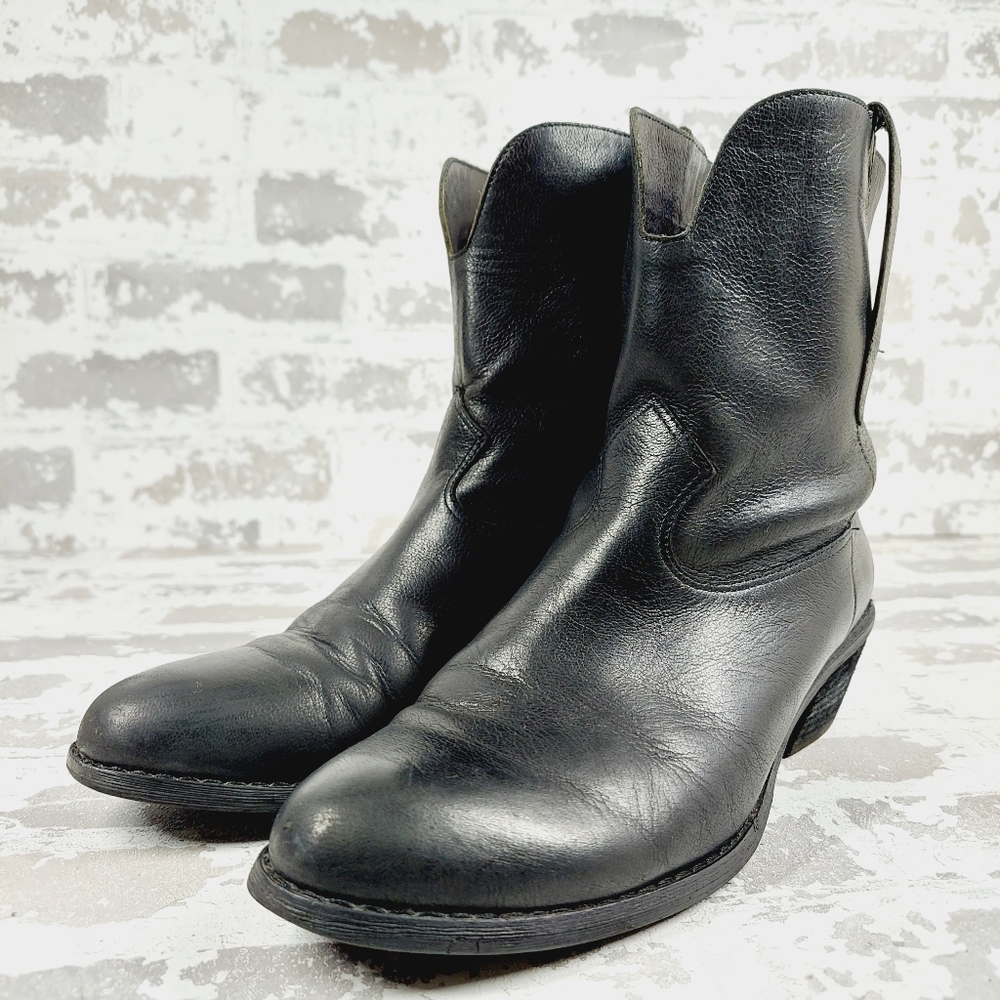 Guess Black Leather Almond Toe Block Heel Ankle Moto Boots O 553 - Picture 2 of 14